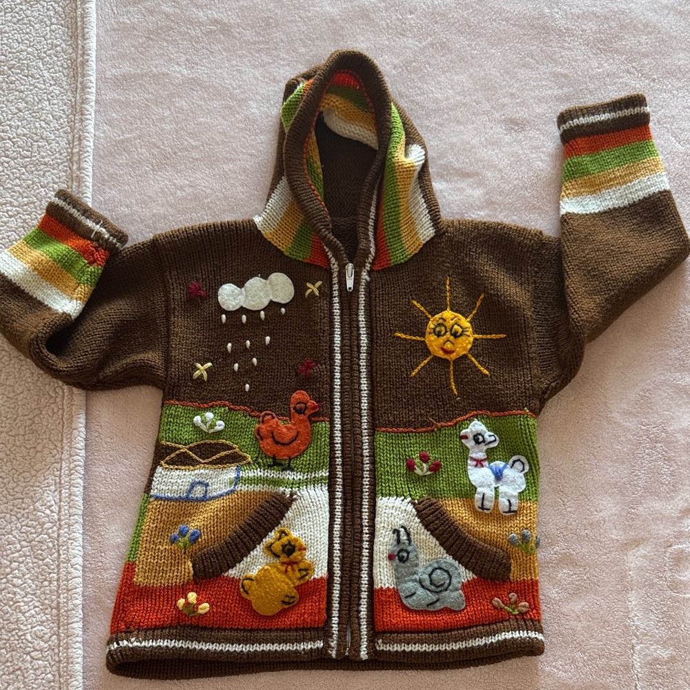 Colorful Animal-Themed Knit Hoodie
